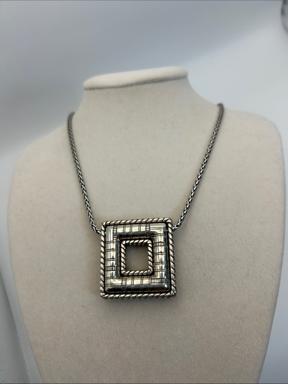 Brighton Cabana Necklace Neutral Tones Square Pendant Silver Plated 18"L - Picture 3 of 15